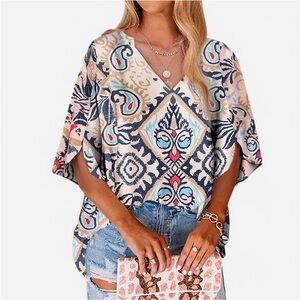 Bohemian Print V-Neck Top